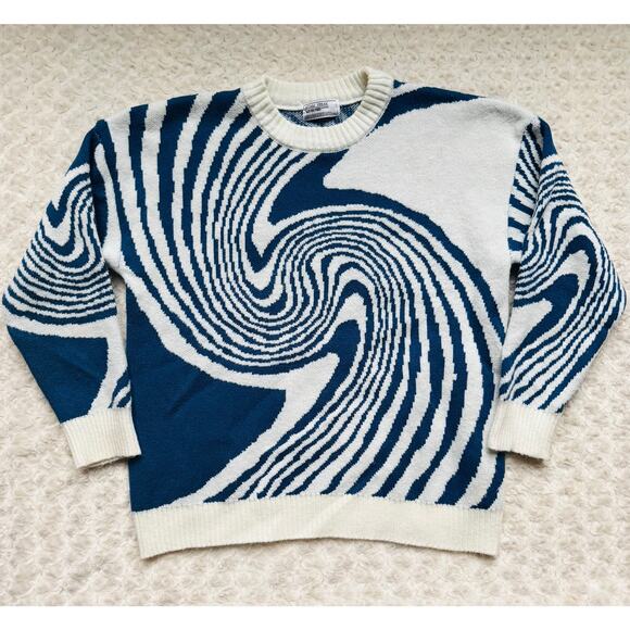Adam Freak Unisex Cobalt Blue Psychedelic Swirl Groovy Crewneck Chunky Sweater M - Picture 8 of 11